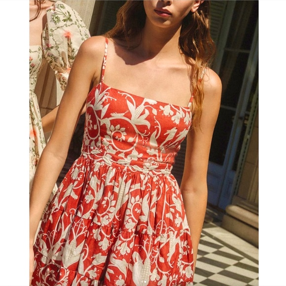 Agua by Agua Bendita Alma Lima Red & Cream Embroidered Linen Mini Dress … - Picture 1 of 16
